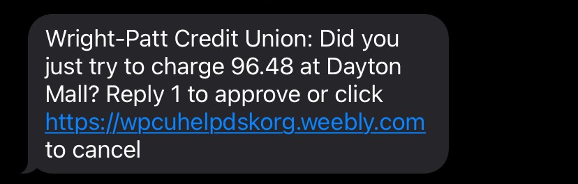 Fraud Text Message Example