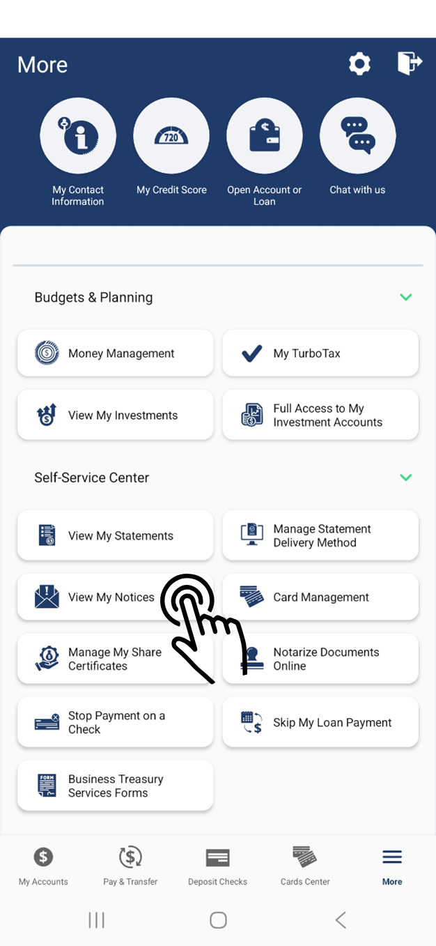 Mobile Banking - eNotices Menu Nav Click