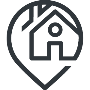 Map pin icon with a house inside