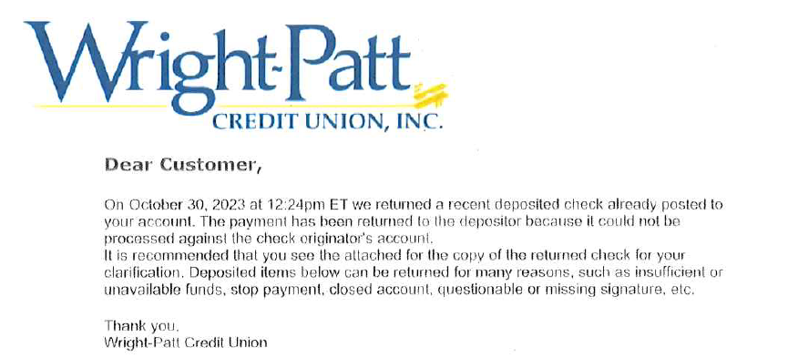 Bad Check Fraud Email Example