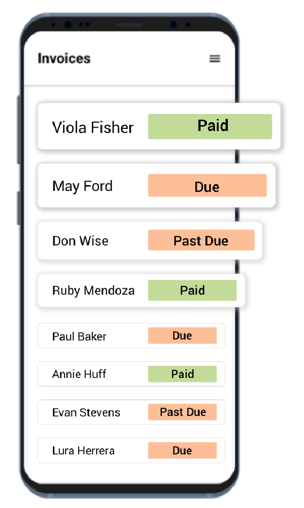 Example of Invoices screen within Autobooks